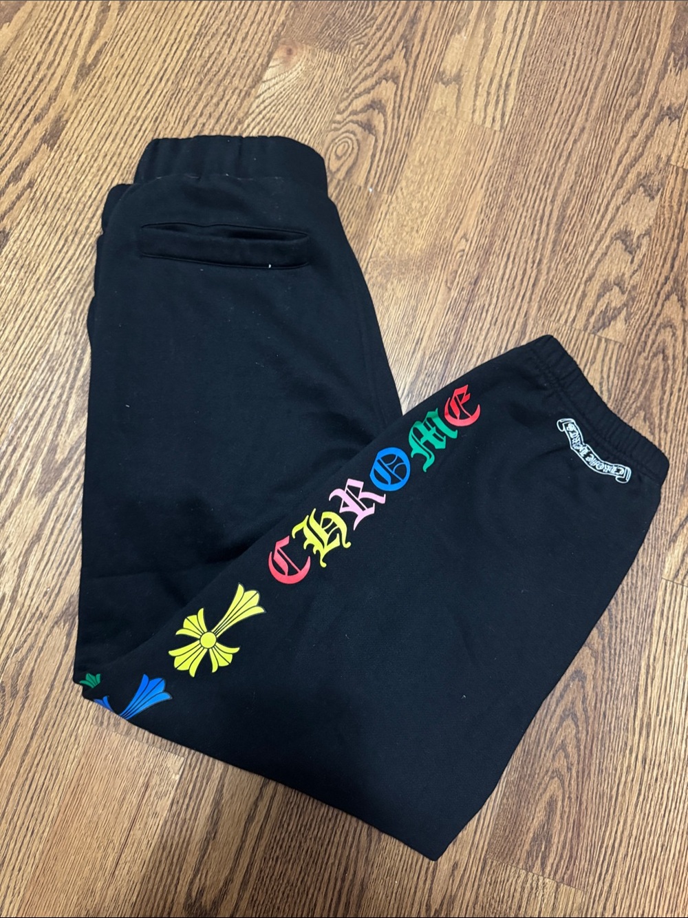 Chrome Hearts Black Sweatpants with Multicolor Logo and Floral Accents
